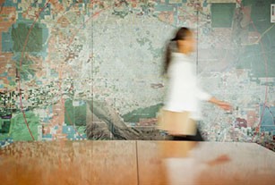 Detailed wall map of neighborhood in an meeting room